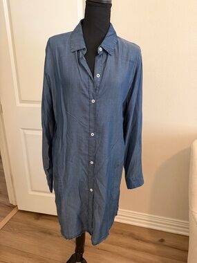 Tommy Bahama Blue Chambray Button-Front Shirt Dress